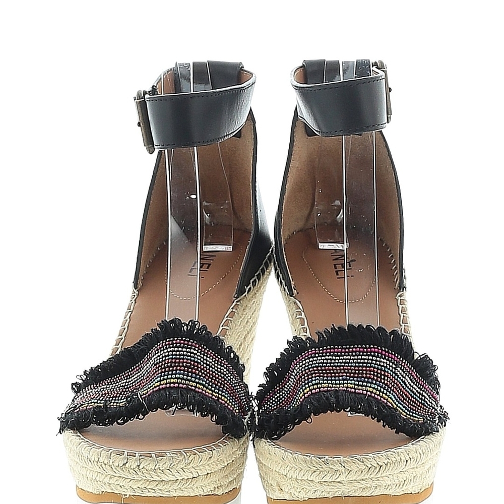 Vaneli Black Beaded Fringe Espadrille Wedge Sandals